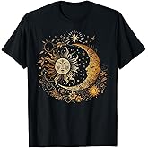 Vintage Celestial Sun Moon Flower Astrology Moon Phases T-Shirt