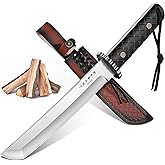 Moontay Fixed Blade Tanto Knife - Japanese Hunting Knife with Sheath, Full Tang Survival Knives with Wood Handle for Camping, Hiking, Adventures, Fishing, BBQ, Christmas Gifts for Men