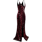Vijiv 1920s Long Slit Prom Dresses Deep V Neck Sequin Mermaid Bridesmaid Evening Dress