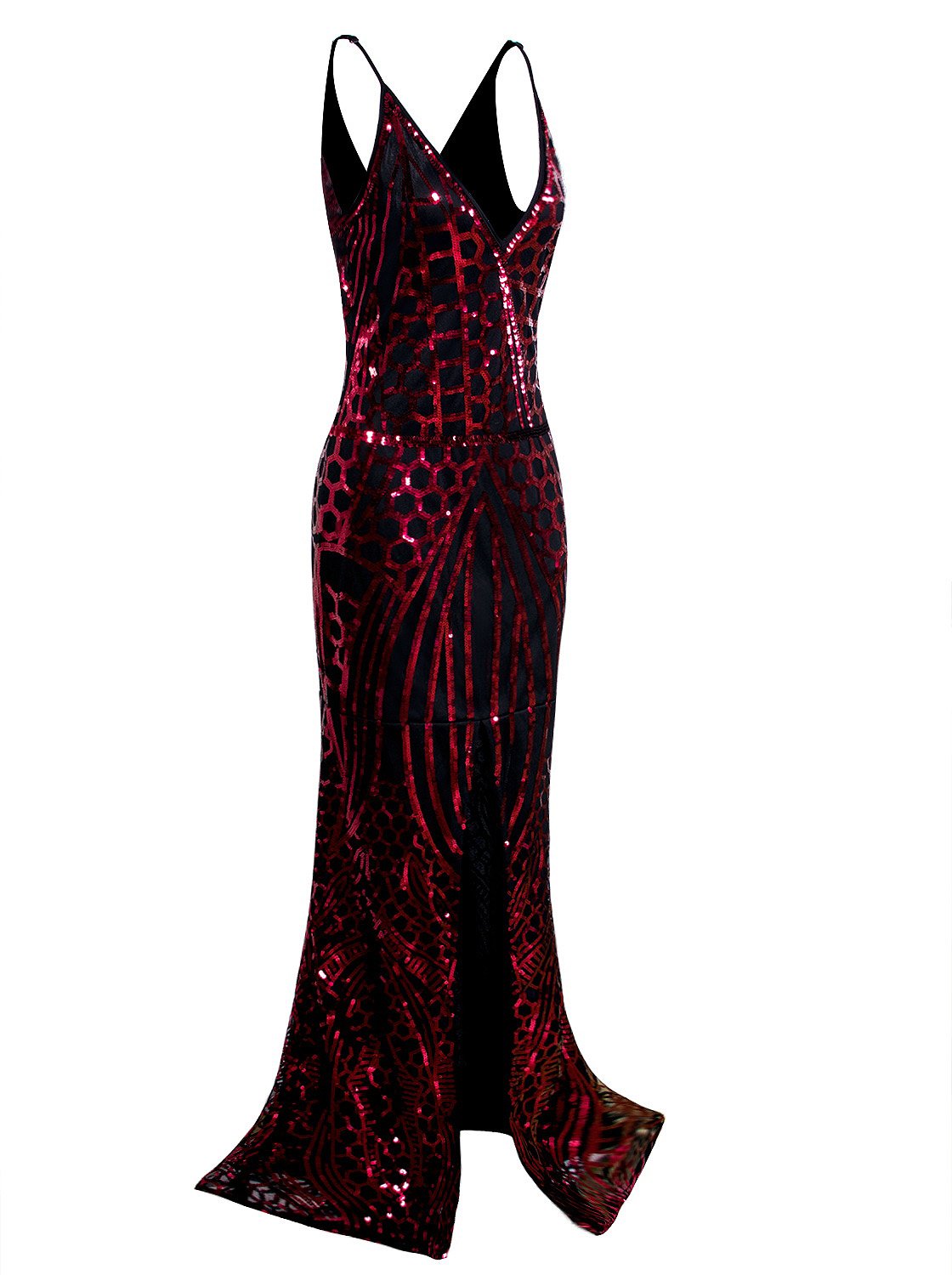 Photo 1 of Vijiv Vintage 1920s Slip Prom Dresses Deep V Neck Sequin Long Great Gatsby Evening Dress Red M