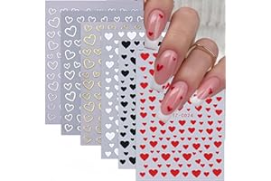 BYJKYEN Heart Nail Stickers for Nail Art -6 Sheets Heart Love Nail Decals 3D Self Adhesive Red Black White Gold Silver Heart Nail Designs Valentine's Day Nail Sticker for French DIY Nail Decoration Manicure