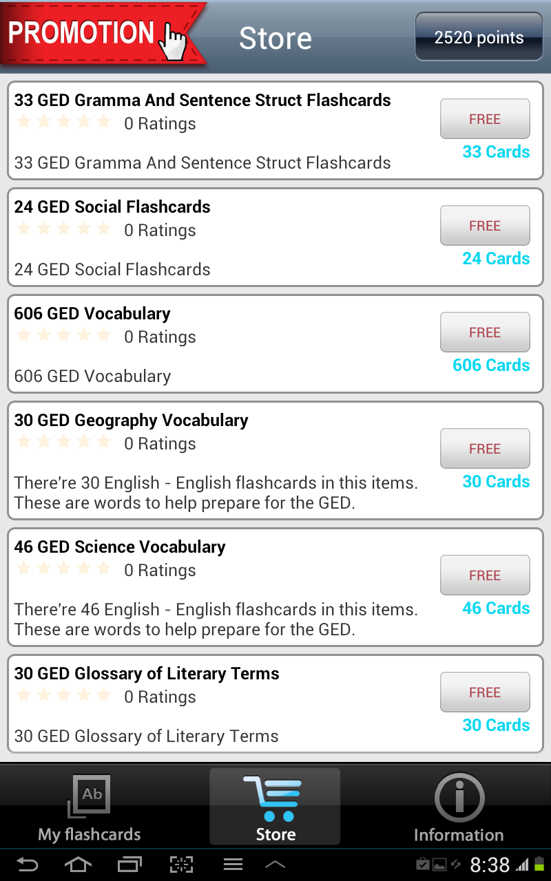 New GED Flashcards Appstore for Android