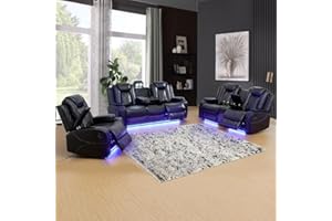 A Ainehome Luxury Furniture Sets Power Recliner Sofa Set Recliner Leather Sofas Loveseat Chair for Living Room Furniture/Small Space/Rv/House/Office/Theater Seating (F-Black, 3 piece set)
