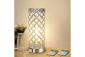 LALISU Touch Control Crystal Table Lamp with Dual USB Ports, 3-Way Dimmable Gold Lamp, USB Bedside Light with Crystal Shade, Girls Lamp for Bedroom, Modern Nightstand Lamps for Bedroom Living Room