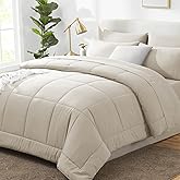 CozyLux Oversized Queen Comforter Sets Beige, 7 Pieces Bed in a Bag, Ultra-Soft All Season Bedding Sets with Stitch Quilted Comforter, Flat Sheet, Fitted Sheet, Pillowcases, Beige
