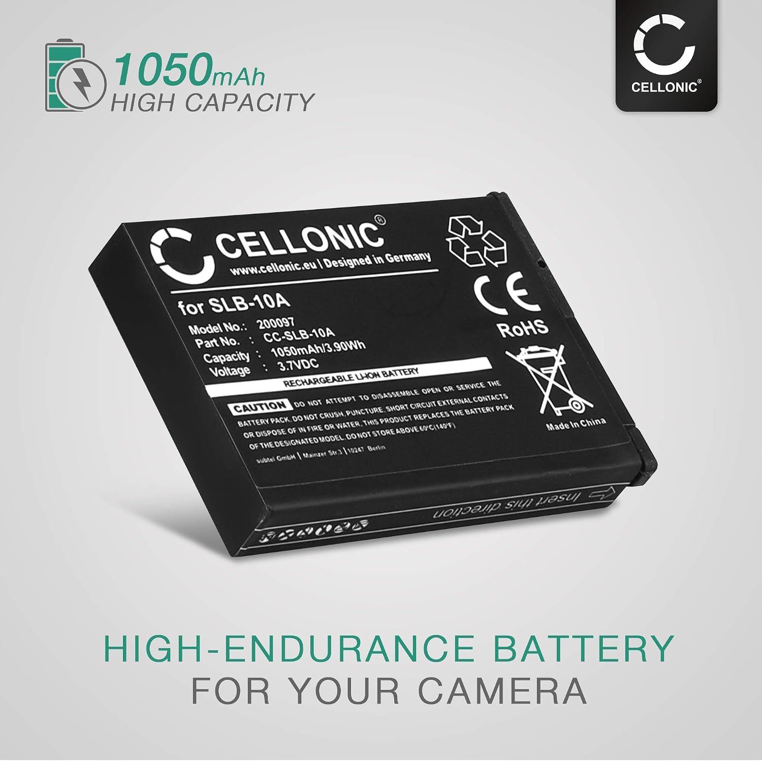 CELLONIC, Battery for Camera compatible with Samsung SLB-10A, PL50, ES55, L100, WB700, WB500 (3.7V, 1050mAh) - Image 3