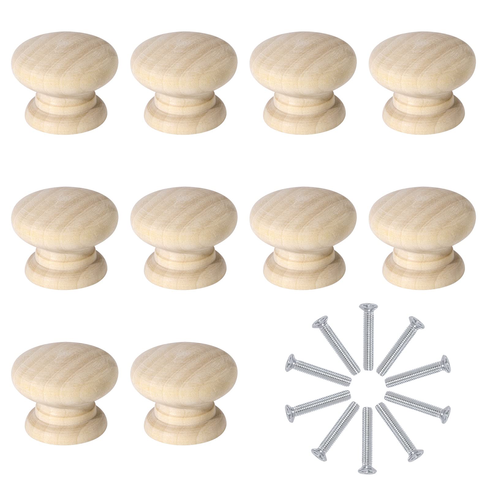 HOTKMB Wooden Knobs Natural Door Drawer Knob with Mounting Screws Hardware Single Hole for Furniture Wardrobe Cupboard Pull Handle Decoration 10 Pieces 34×26mm