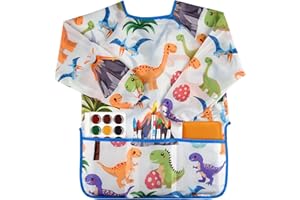 BOUBONI Kids Art Smock Toddler for Girls Boys ages 3-8 with Long Sleeve and 3 Pockets for Painting Activity Kitchen Crafts
