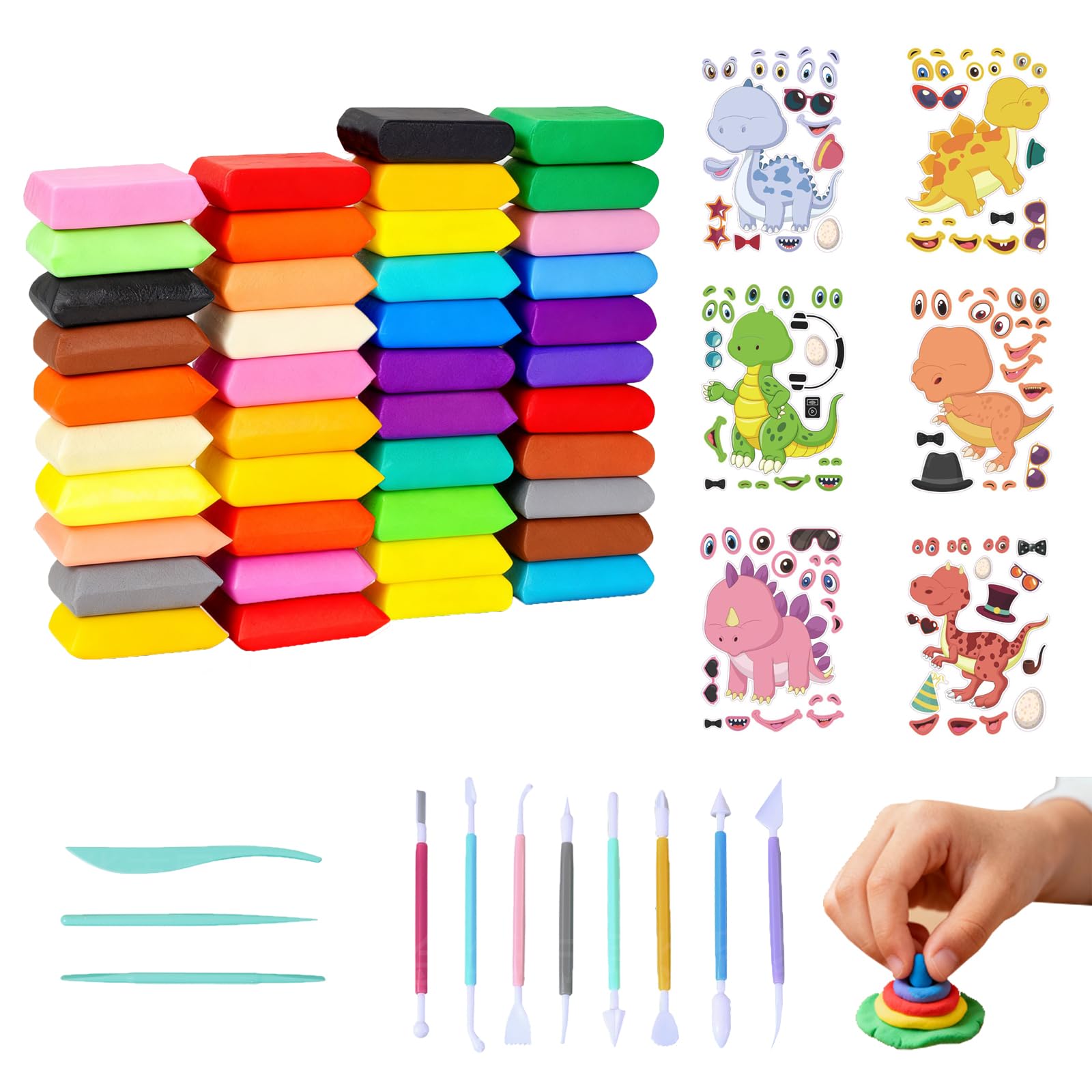 Air Dry Clay adult Air Dry Ultra Light Magic Clay,No-Toxic Modeling Clay & Dough,Air Dry Clay 59-Piece Set–42 Colours Ultra-Light Modelling Clay with Sculpting & Embossing Tools Plus Dinosaur Stickers