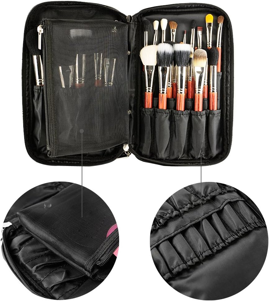 Professional Cosmetic Case Makeup Brush Organizer Makeup Artist Case with Belt Strap Holder Multi functional Cosmetic Bag Makeup Handbag for Travel & Home Gift (Black) : Beauty