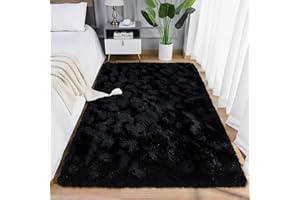 AROGAN Luxury Soft Shaggy Rug, 3x5 Feet Bedroom Indoor Plush Shag Area Rug for Living Room, Black Fluffy Shag for Kids Girls Playroom & Dorm Room Decor