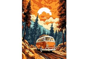 MXCFZX Paint By Numbers for Adults - DIY Adult paint by number for adults canvas easy -forest Sunset landscape Painting by Numbers for Beginners,Acrylic Paint car On Mountains Crafts for Home Decor 12X16in