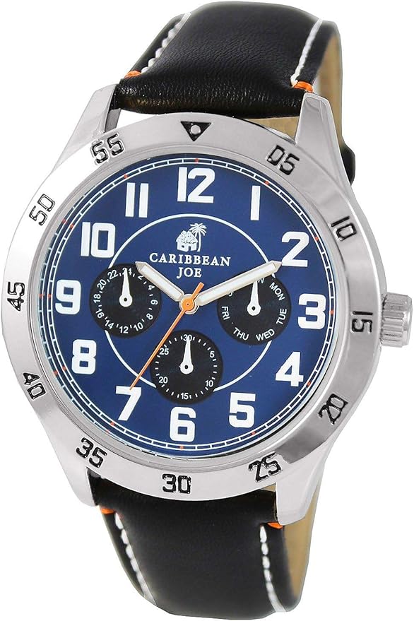 Caribbean Joe Mens Blue Face Black Strap Watch One Size