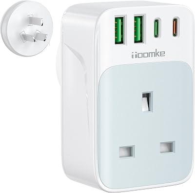 toomke UK to Australia Plug Adapter 5 in 1 USB C 35W PD Type I