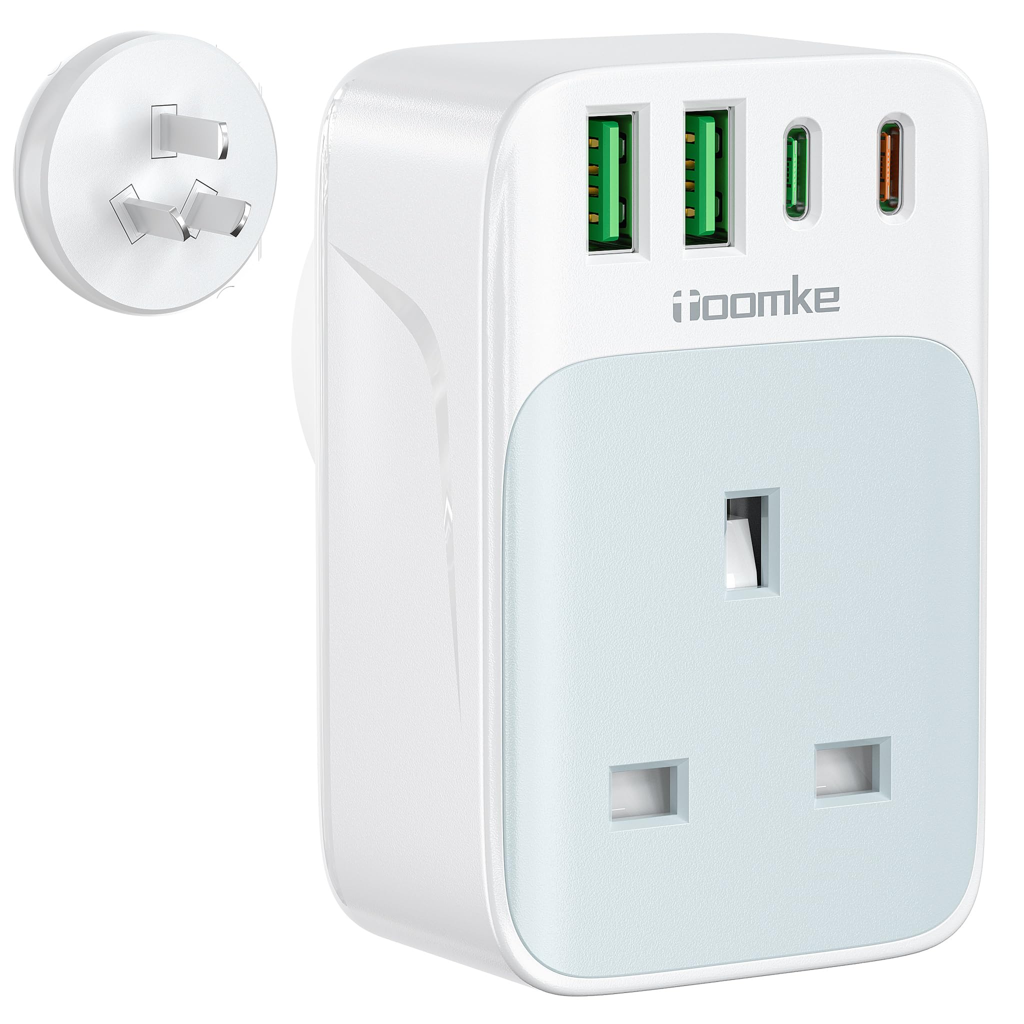 UK to Australia Plug Adapter, Australian China Travel Adapter PD 35W USB C Fast Charge with 1 UK Socket and 4 USB Ports, AU Adaptor Plug from UK for Australia New Zealand China Fiji Argentina(Type I)