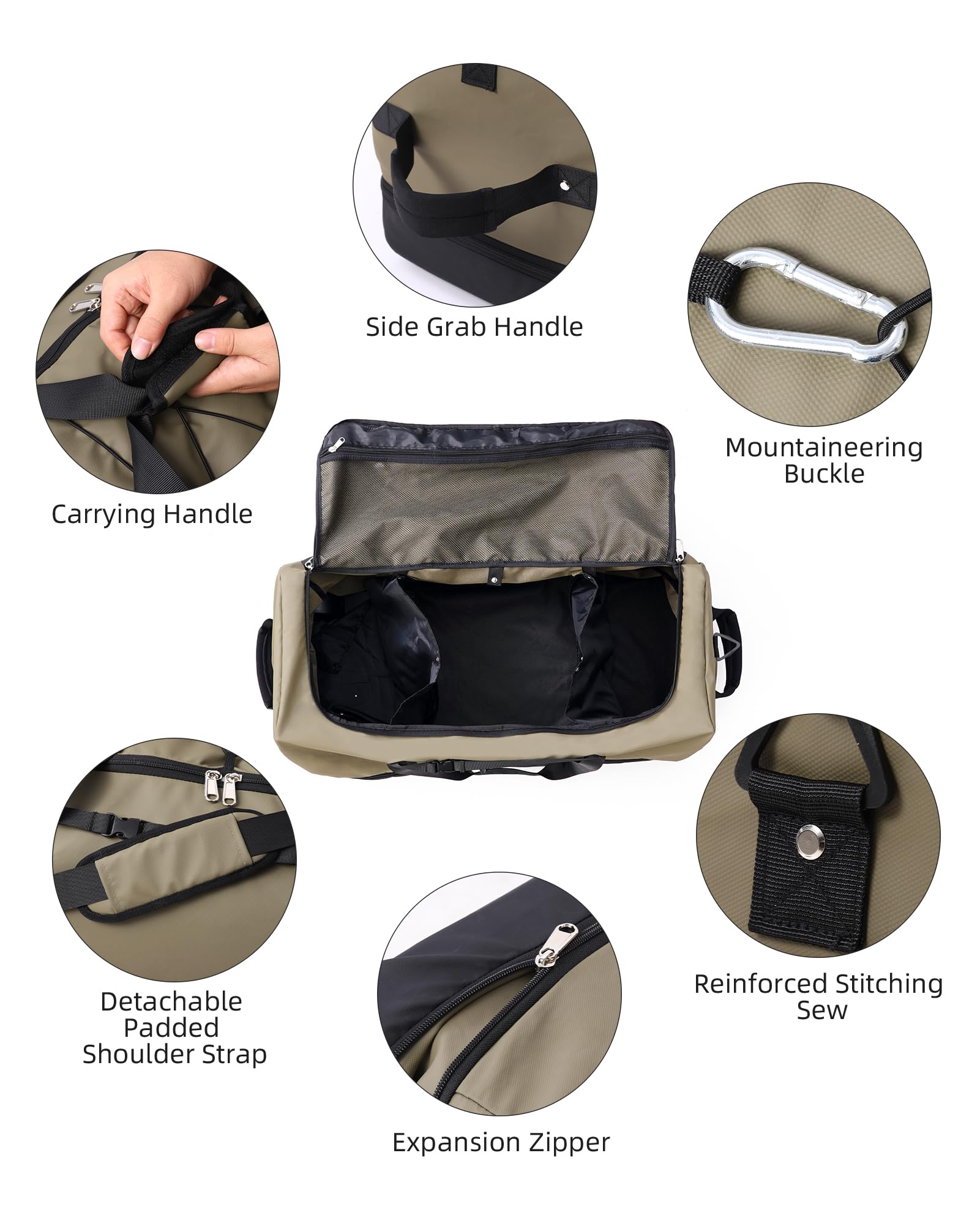 CONTAIL 32”110L Expandable 140L Rolling Duffle Bag with 2 Inline Wheels,Convertible Weekend Travel Bag with Bungee-Cord System,Army Green