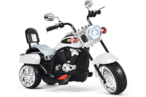 HONEY JOY Kids Motorcycle, 6V Battery Powered Toddler Chopper Motorbike Ride On Toy w/Horn & Headlight, Foot Pedal, 3-Wheel Mini Electric Motorcycle for Kids, Gift for Boys Girls(White)