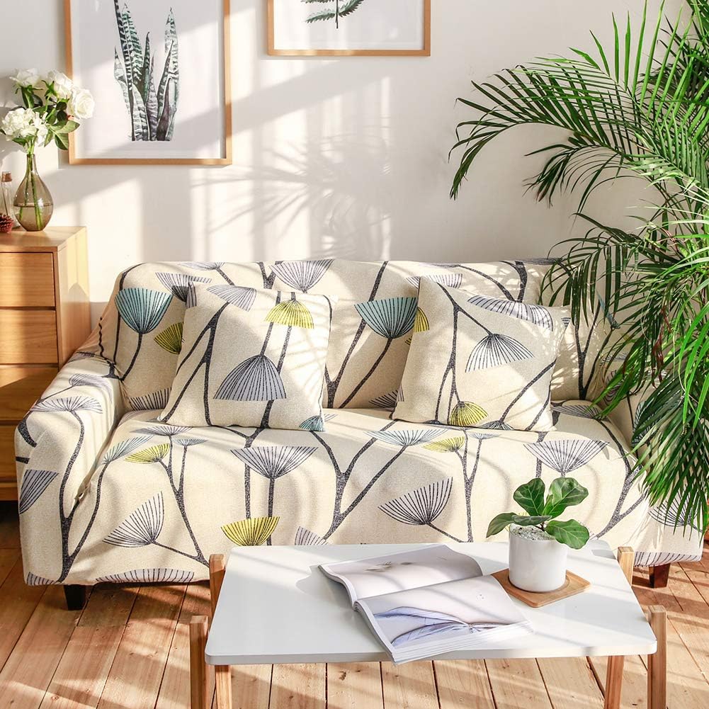 Ihoming Printed Stretch Sofa Slipcover Loveseat Slipcover Couch Slipcover with 2 Free Pillow Covers, 2/3/4/ Seat Sofa Covers(Loveseat, Dandelion)