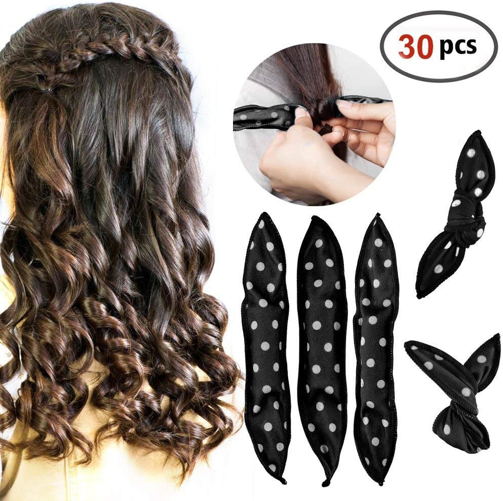 HailiCare 30Pcs Foam Hair Rollers No Heat Flexible Hair Curlers Rollers, Night Sleep Magic Pillow Soft Hair Rollers DIY Sponge Curly Hair Styling Tools for Long & Short Hair - Black Dot