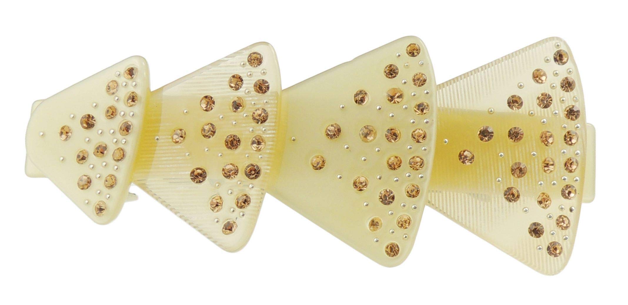 Womens Girls Crystal Rhinestone Diamante Wedding Birthday Party Evening School Ponytail Fine Medium Thick Hair Accessories Barrette Hairpin Grip French Spring Clip Feather Flower Bow (Beige)