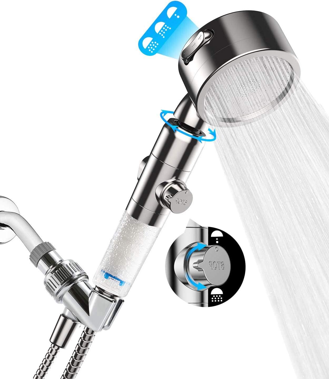 Shower Head with Filter High Pressure for Handheld, Fixed Shower Caddy Shower Head, Sprite Shower Filter for Hard Water, Lead Remover, Chrome