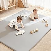 CAPAKIDDO 71"×59" Vegan Leather Baby Play Mat, Thick Foam Cushioned & Waterproof Playpen Mat for Infants and Toddlers, Foldable Non-Slip Floor Mat for Safe Crawling, Tummy Time (Gray)