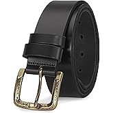Tolongland Men's Everyday Casual Belt - 1.5 Inch Full Grain Genuine Leather with Brass Buckle