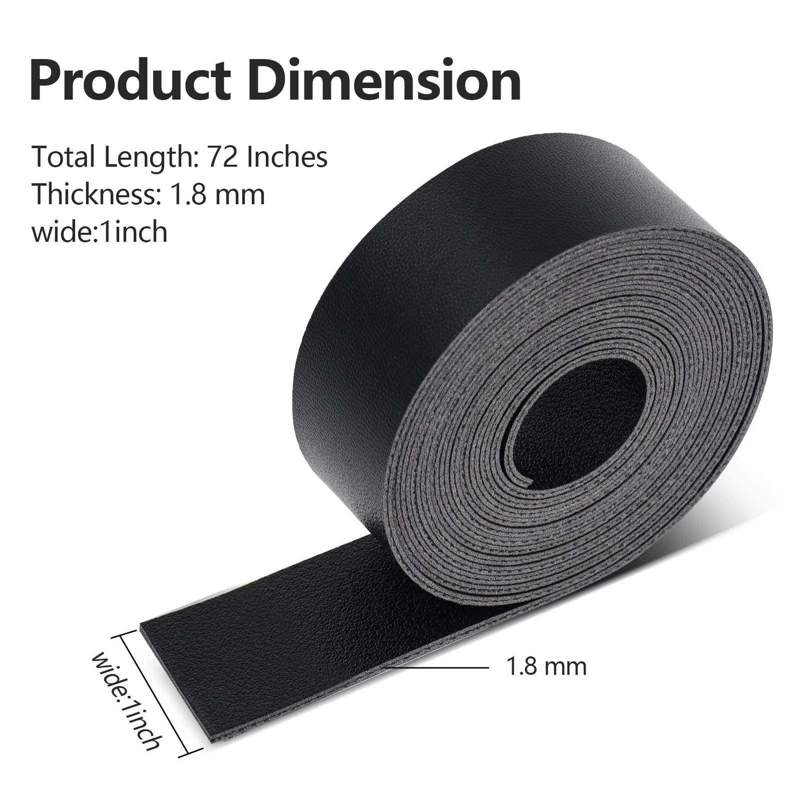 Double Sided Faux Leather Strips - Soft Smooth Leather Strap Very Suitable for DIY Leather Craft Projects, 1 Inch Wide 72 Inches Long, 1.8mm Thickness - Black