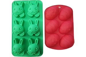 2 Rabbit & Egg Shaped Silicone Molds – Easter Bunny Egg Soap Shapes – DIY Bath Bomb & Cake Baking - Homemade Holiday Baked Gifts - Easter Soaps Mold Bundle by Jolly Jon