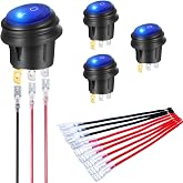 Waterproof On Off Round Rocker Switches SPST 3 Pin 12V 20A Illuminated Blue Light Toggle Power Switch Snap-in Design Electrical Switch with 20cm Wires for Car Marine Boat Golf Cart RV &ndash; 4 Pack