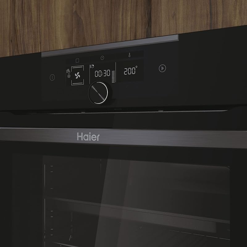 I-Turn Série 4 HWO60SM5F8BH - Forno multifunções, conectividade pirolítica, WIFI e Bluetooth, capacidade de 70L, 13 funções, controlo rotativo e ecrã digital, iluminação lateral, preto