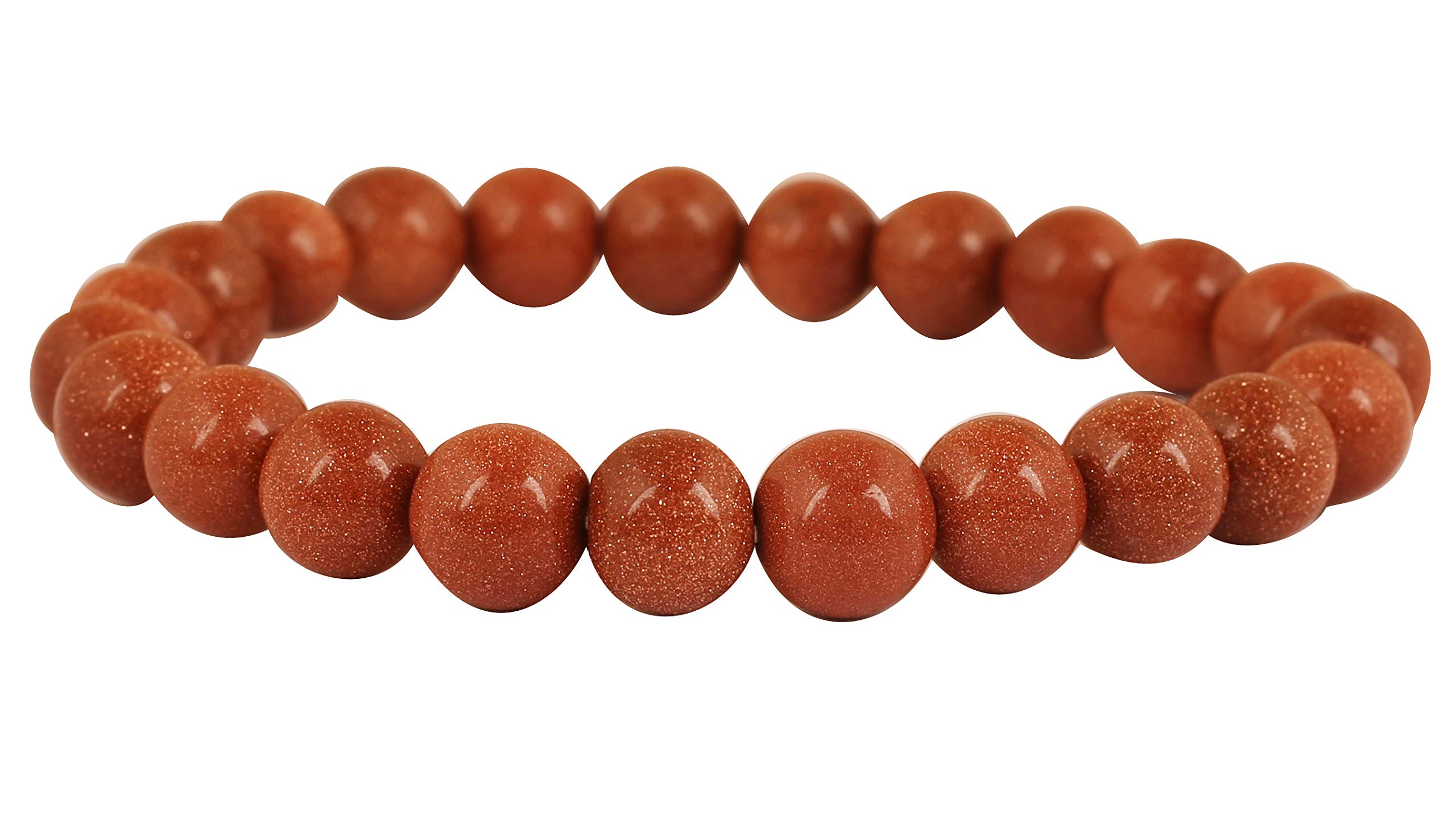 Touchstone New Indian Bollywood 8 MM Round Shape Sparkling Natural Sunstone Stretchable Healer Nerve Controller Health Maintainer Bracelet for Women and Men.