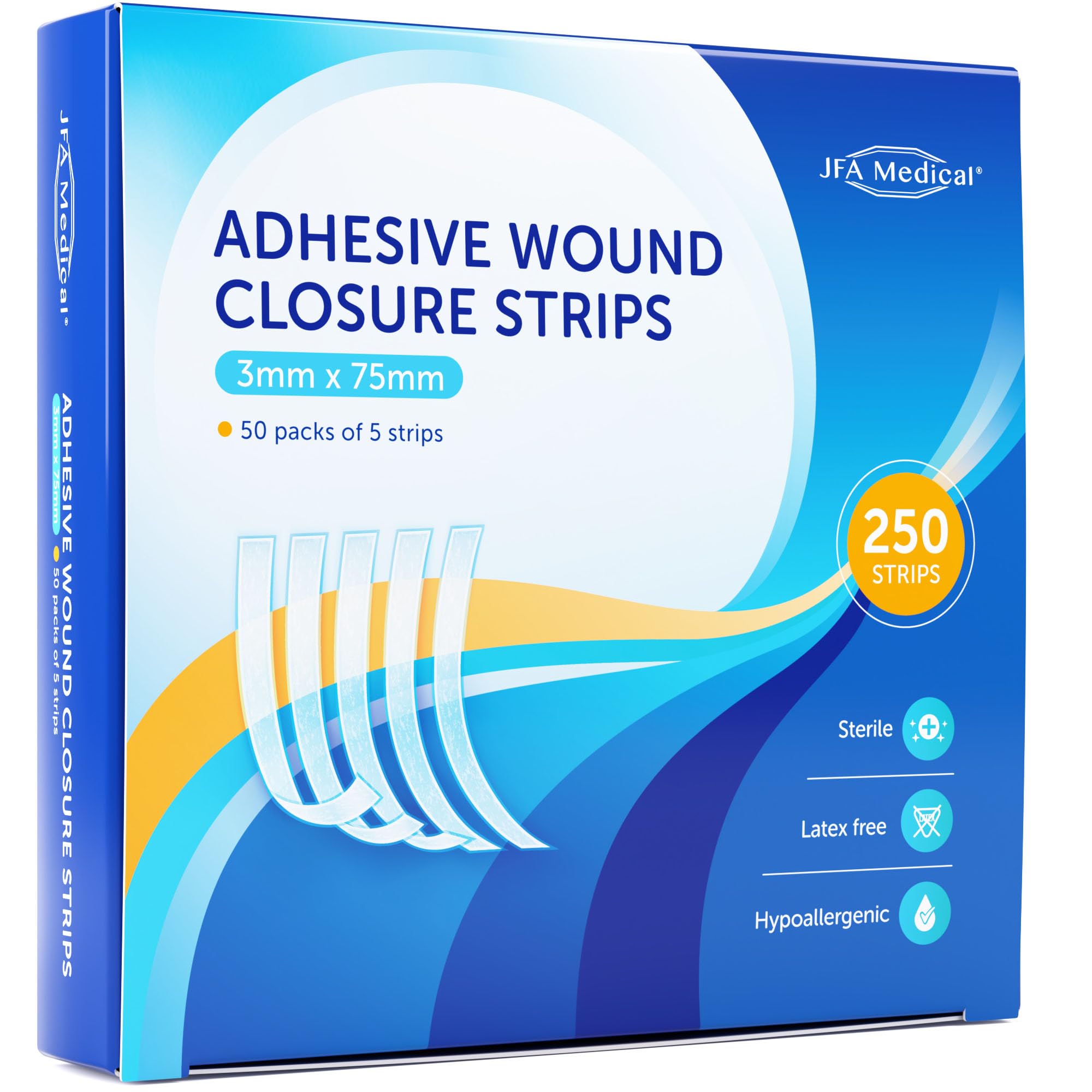 JFA Medical 250 Sterile Skin Wound Closure Strips (3 x 75mm) - 5 Strips per Pack