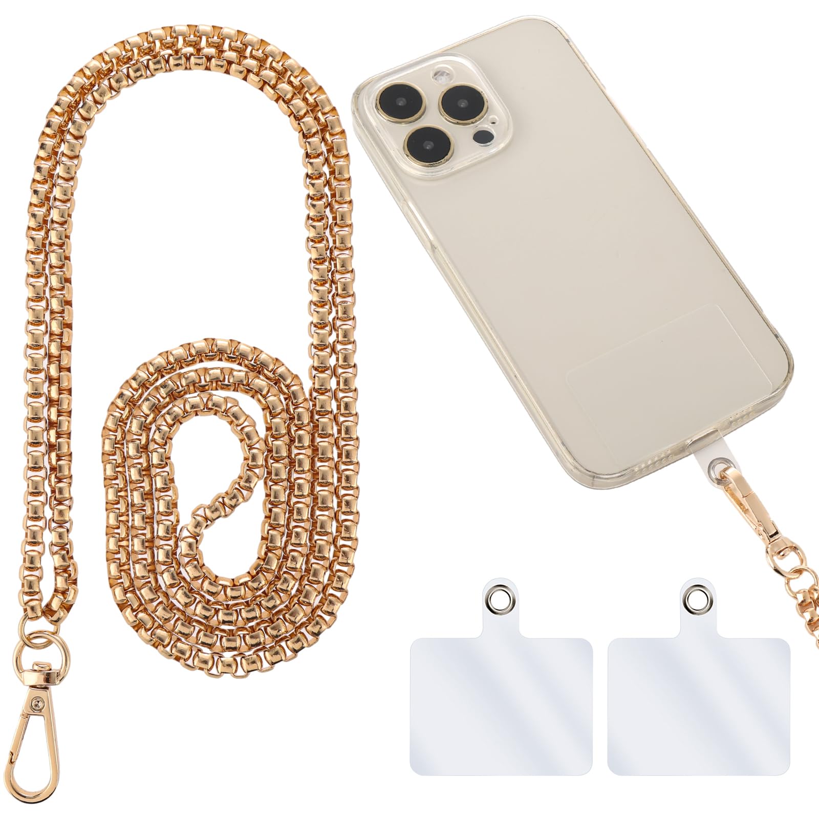 Photo 1 of AOZUO Metal Phone Chain Holder, Universal Phone Lanyard Cell Phone Crossbody Neck Strap Anti Theft Detachable Mobile Phone Wrist Strap with Tether Pads Compatible with Most Smartphones