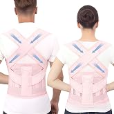 Posture Corrector for Women and Men Shoulder Back Brace (Pink, Large) | Adjustable Shoulder Brace, Support Lumbart Belt, Spine Posture Trainer for Neck, Shoulder, Lower Back Support