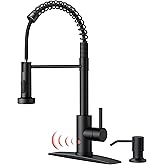 FORIOUS Black Touchless Kitchen Faucet with Soap Dispenser, Motion Sensor Activated Smart Sink Faucet with Pull Down Sprayer Single Handle Hands Free Contemporary for Farmhouse Camper RV
