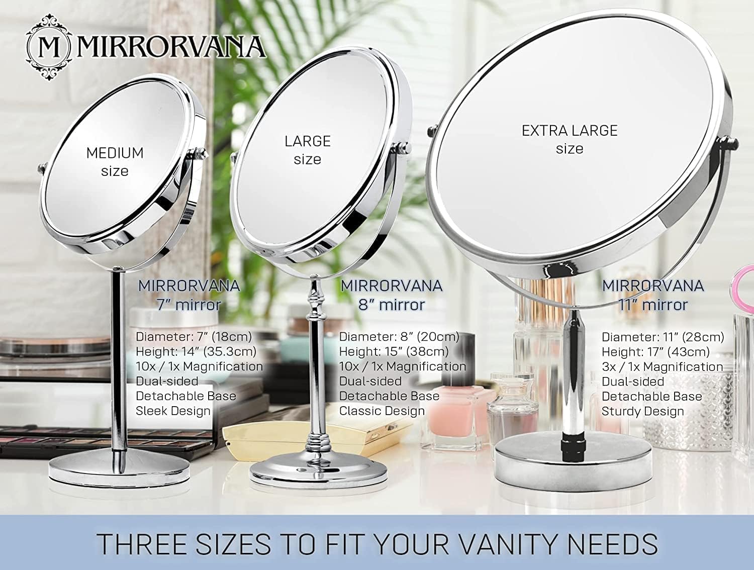 XXLarge Oversized 3X Weak Magnifying Mirror with Stand for Desk, Table, Retail Store Countertop, and Makeup Vanity - Double Sided 3X/1X Magnification - 17