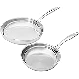 Amazon Basics 2-Piece Oven Safe, Riveted Handle Frying Pan - Silver, 8-Inch & 10-Inch