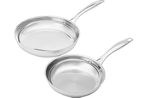 �鶹�� Basics 2-Piece Oven Safe, Riveted Handle Stainless Steel Induction Frying Pan Set - Silver, 8-Inch & 10-Inch