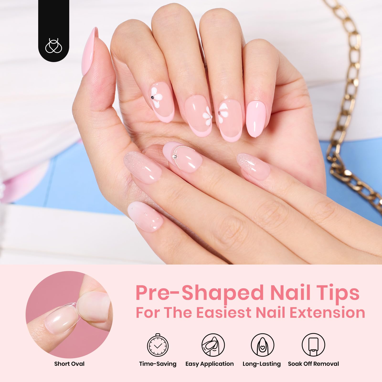 Beetles Gel Nail Tips 288Pcs Pre-Shaped Short Oval Fake Nails Gelly Tips Clear Press on Nail Tips Full Cover False Nails Gifts for Girls Women Gelly Tips Home DIY Nail Salon - Image 2
