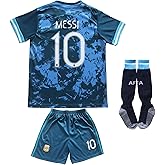 Necm 2021 Argentina #10 Leo Copa-American Away Kids Soccer Jersey/Shorts/Socks Kit Youth Sizes
