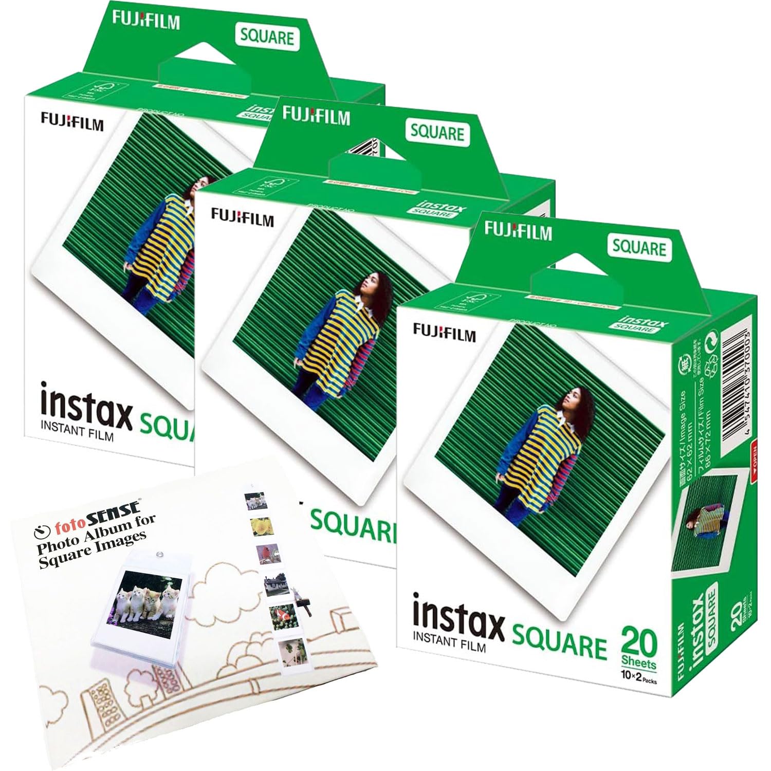 Fujifilm Instax SQUARE Film Bundle Pack (60 Shots) + FREE Wall Album