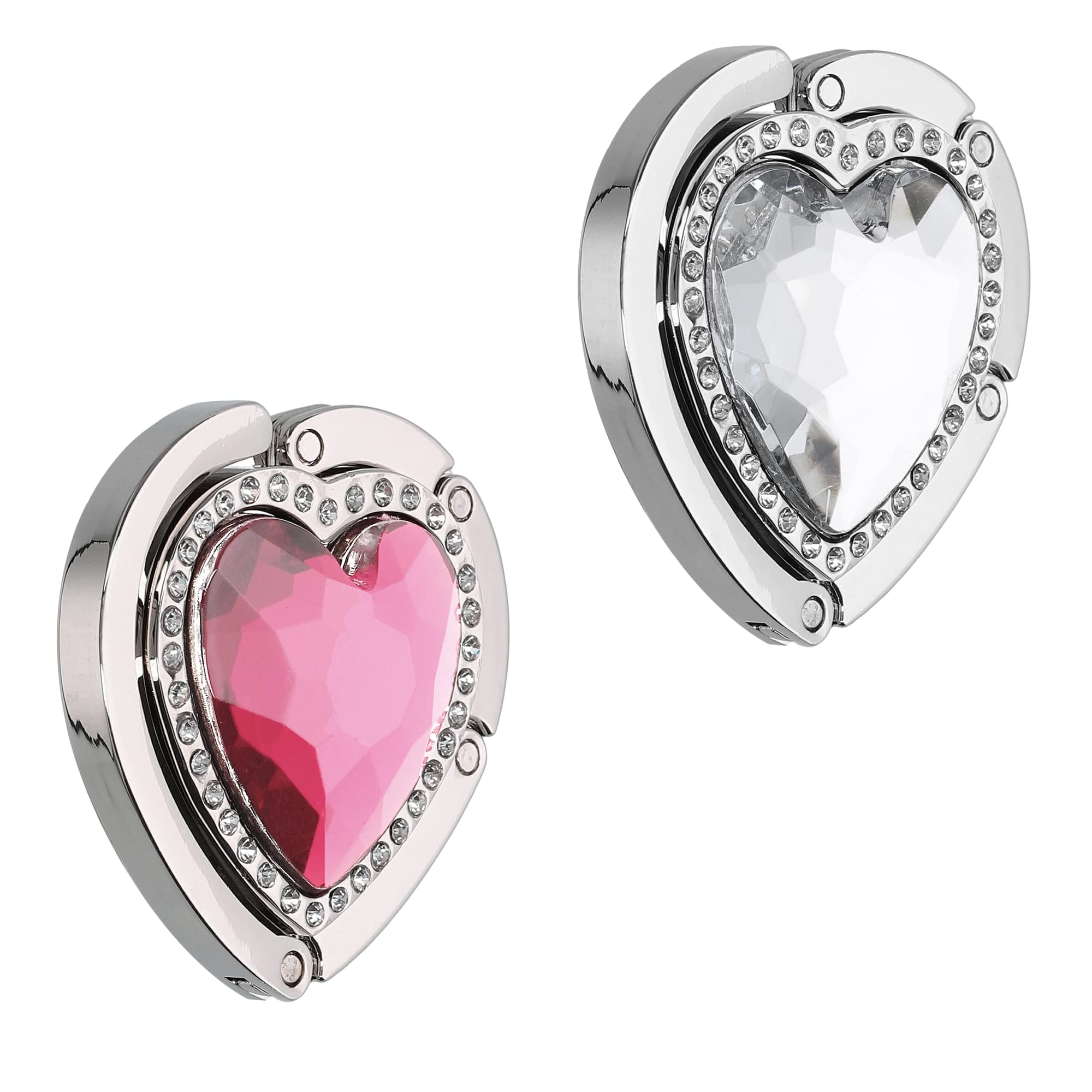 kwmobile Purse Hook for Table - Set of 2 Purse Holder - Folding Handbag Hanger - Portable Bag Holder - Bag Hooks for Desk - Table Hook Pink/Silver