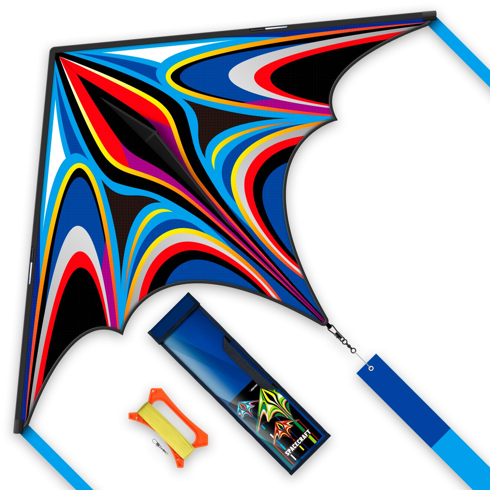 Photo 1 of SGftre Blue Large Delta Kites Flying Toys Easy to Fly?Huge Kite for Kids and Adults?Comes with 328ft String Kites Handle?Beach Kite Family Outdoor Toy (Power Triancle-Blue)