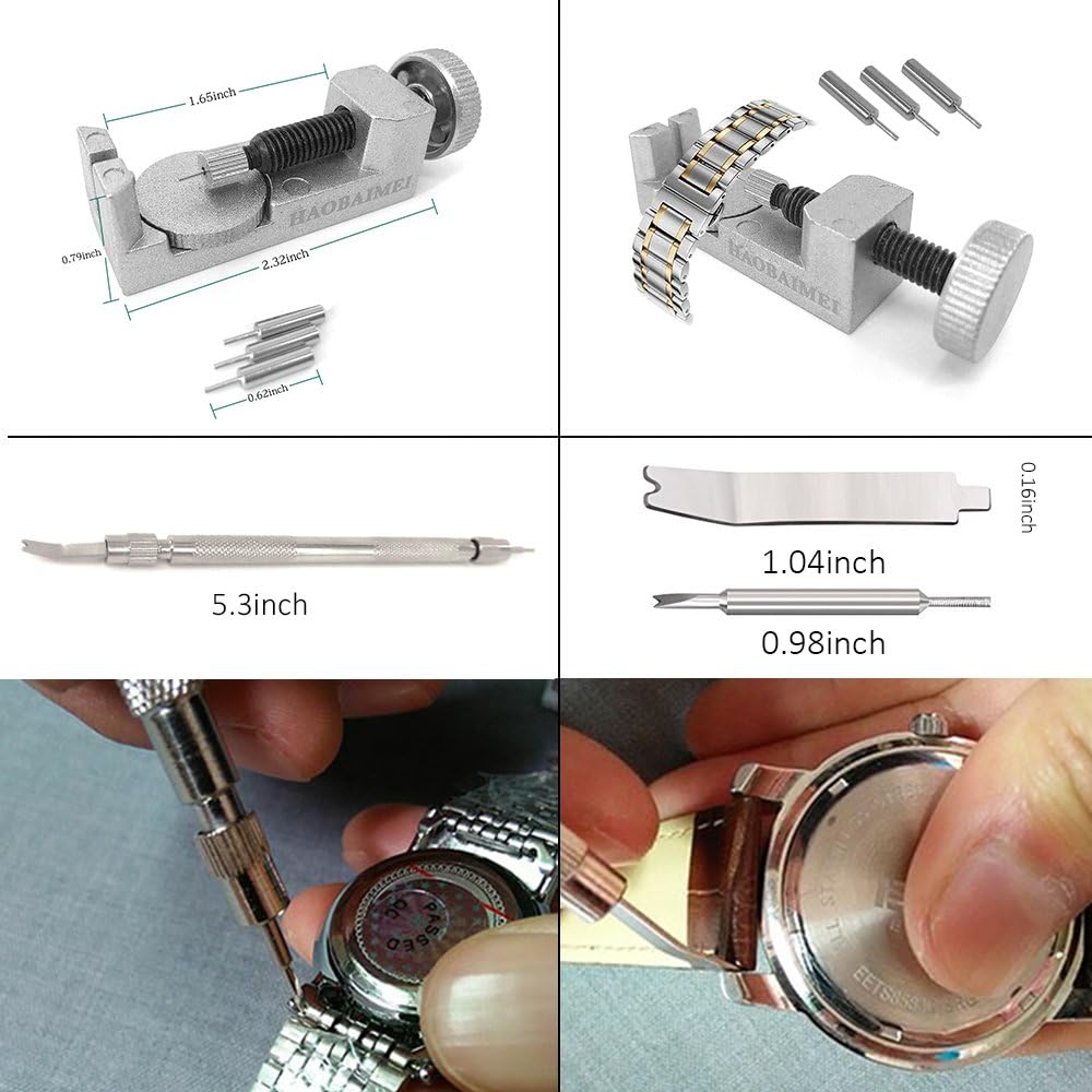HAOBAIMEI 168 PCS Watch Repair Tool Kit, Case Opener Spring Bar Watch Band Link Tool Set With Carrying Bag, Replace Watch Battery Helper Multifunctional Tools With User Manual For Beginner: Home Improvement