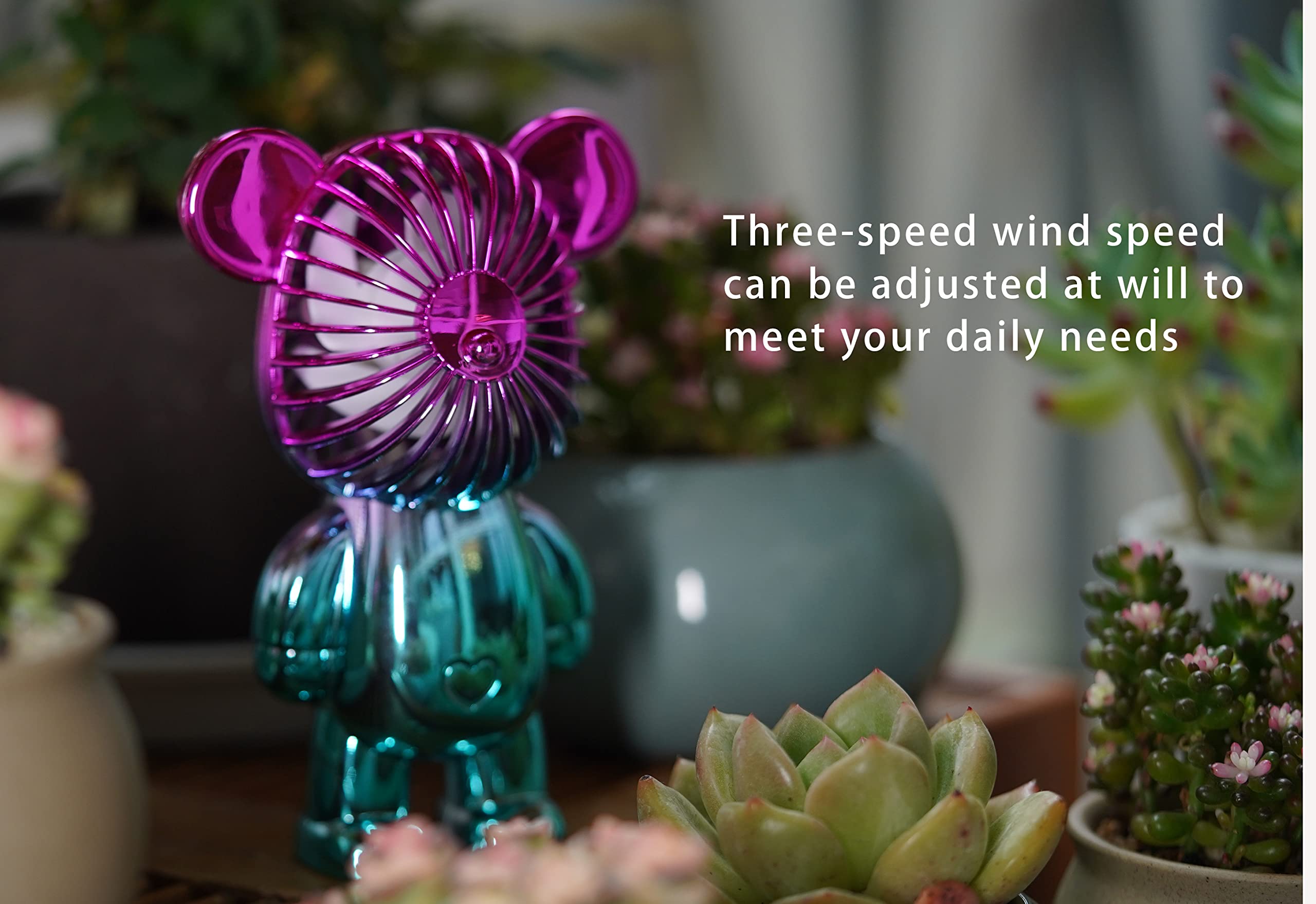 Rechargeable USB Mini Handheld Fan - Portable Cute Bear Design for Kids, Girls, Women - Home, Travel, Outdoor, Makeup Use - Violet-Blue Gradation
