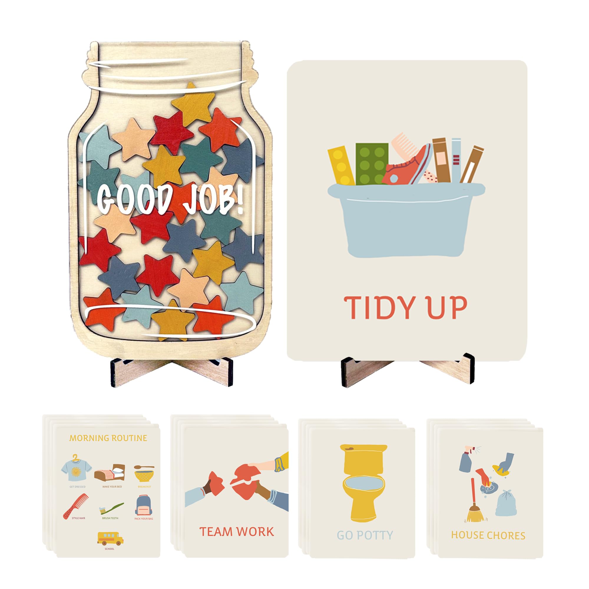 Photo 1 of Magnetic Reward Jar for Children´s Daily tasks Responsibility and Chore Chart for Toddlers Daily Routine Behavior Tracker with Stars Visual Schedule Educational Star Chart for Home or Classroom