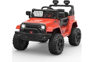 HETOY Ride on Truck Car 12V Kids Electric Vehicles with Remote Control Spring Suspension, LED Lights, Bluetooth, 2 Speeds