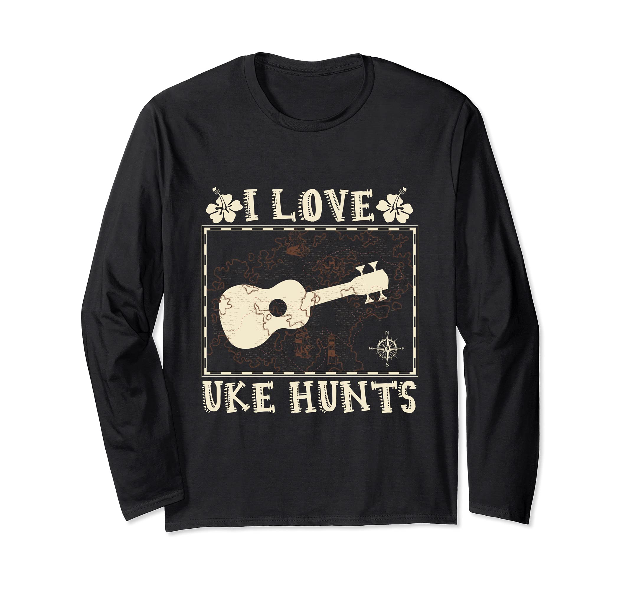 I Love Uke Hunts Hawaiian Musician Hawaii Acoustic Guitar Long Sleeve T-Shirt