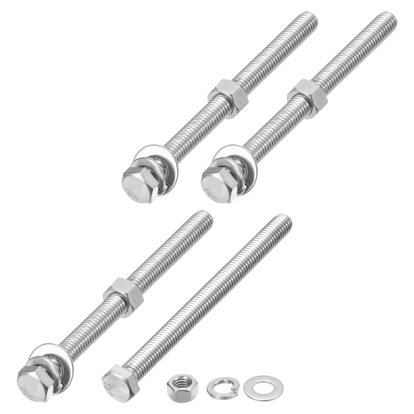 METALLIXITY Hex Head Screws Bolts, Nuts, Flat & Lock Washers Kits (3/8-16x5") 4 Set, Stainless Steel Fully Threaded Machine Screws Bolt Set - for Home Appliance Equipment